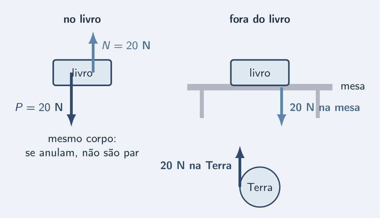 Objeto sobre a mesa com peso, normal e os pares fora dele
