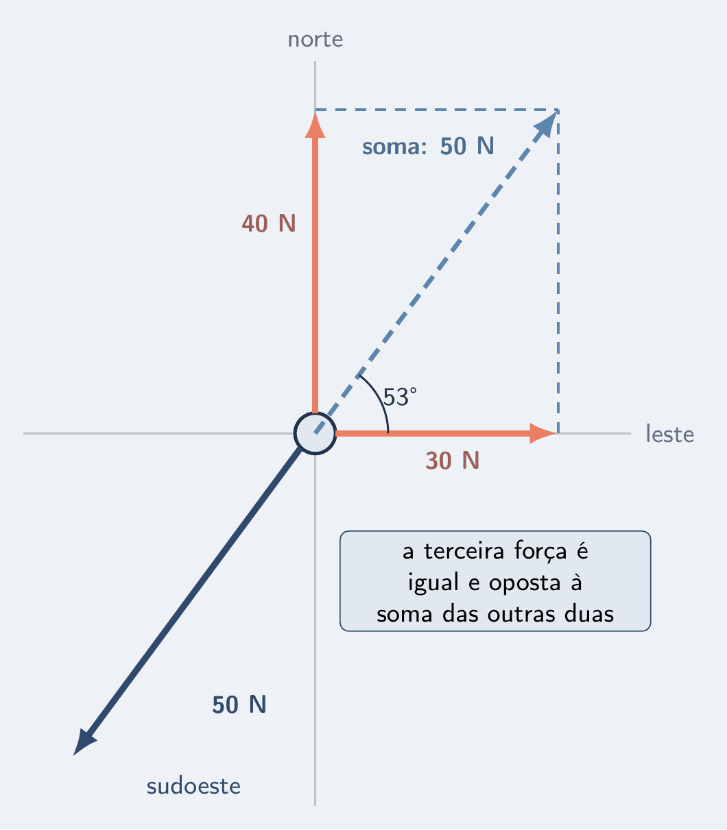 Anel com forças de 30 N, 40 N e 50 N